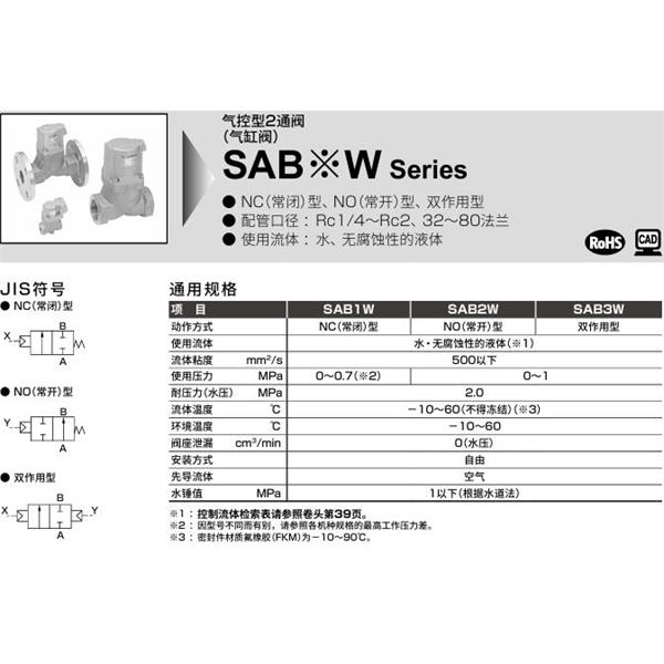 CKD喜開理氣控型2通閥（氣缸閥）SAB1W-8A-0B