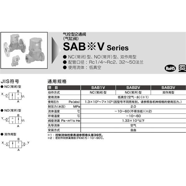 CKD喜開理氣控型2通閥（氣缸閥）SAB2V-25A-0B