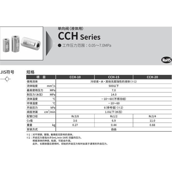 CKD喜開理單向閥（液體用）CCH-15A