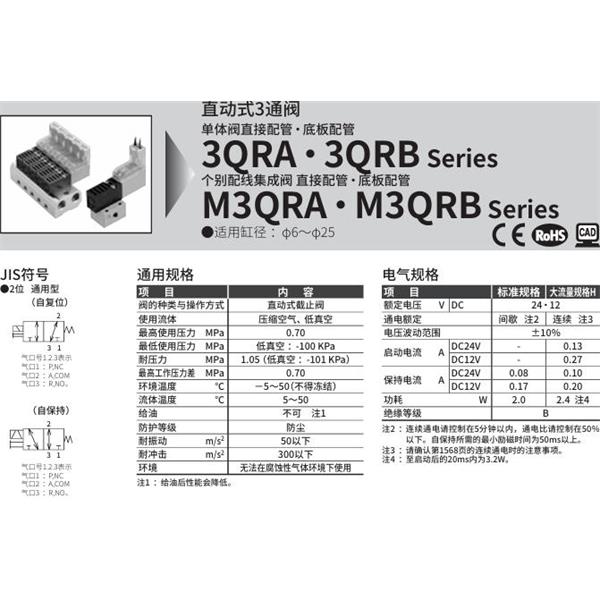 CKD喜開(kāi)理直動(dòng)式3通電磁閥M3QRB130-M5-C21-9-4