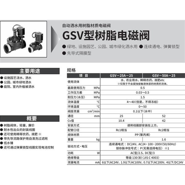 CKD喜開理自動灑水用樹脂制電磁閥GSV-50A-25P-AC200V