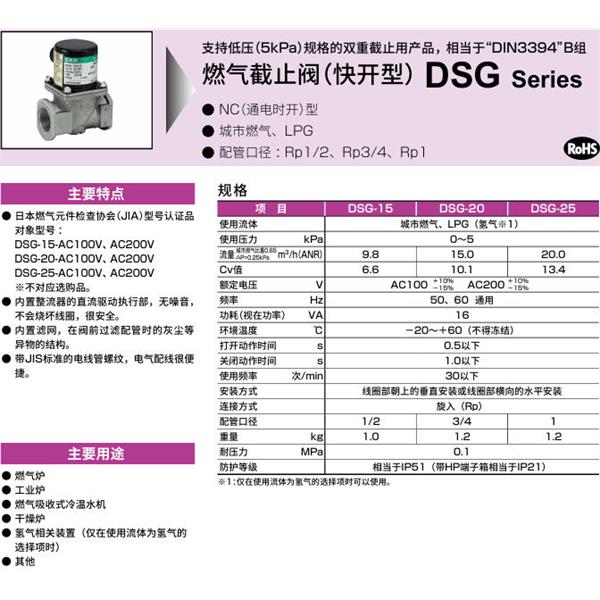 CKD喜開理氣體遮蔽閥（快開型）DSG-20-3M-AC100V