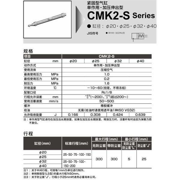 CKD喜開(kāi)理緊固型氣缸CMK2-S-00-20-50-JI