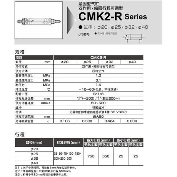 CKD喜開理緊固型氣缸CMK2-R-LS-32-50-25-T0H-R-J-I