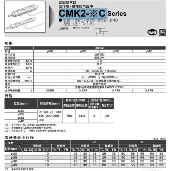 CKD喜開理緊固型氣缸CMK2-00-25C-100-JI