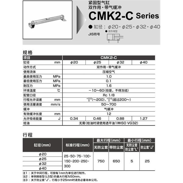 CKD喜開理緊固型氣缸CMK2-C-LS-32-100-JI