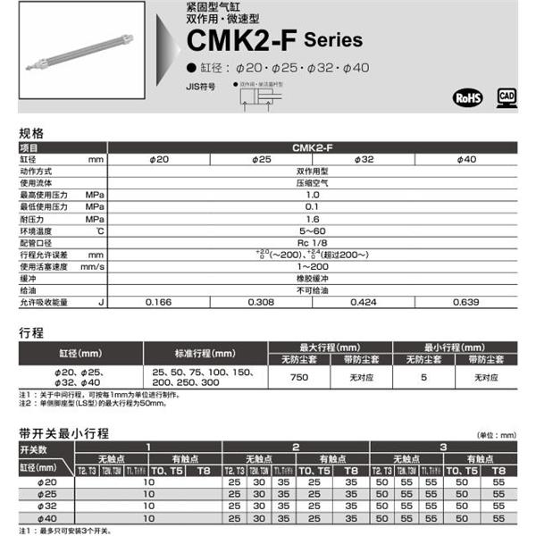 CKD喜開(kāi)理緊固型氣缸CMK2-F-FA-40-100-T0H-R-MI