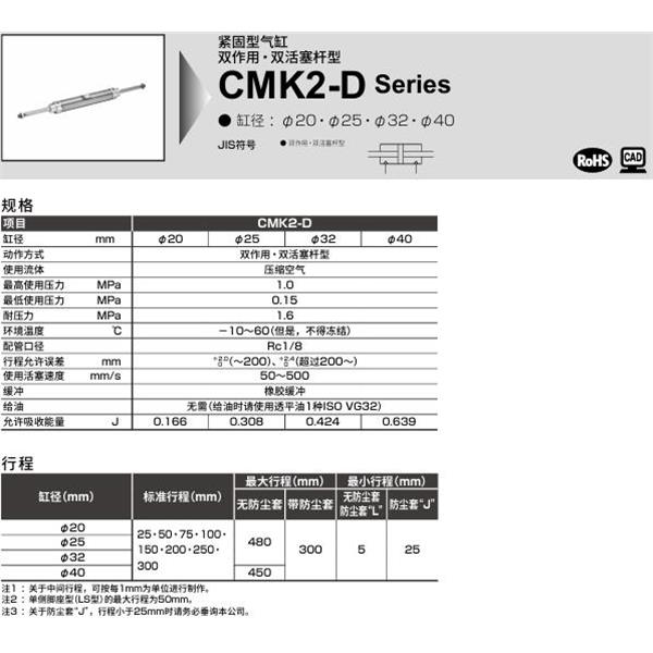 CKD喜開理緊固型氣缸CMK2-D-FA-25-100-JI