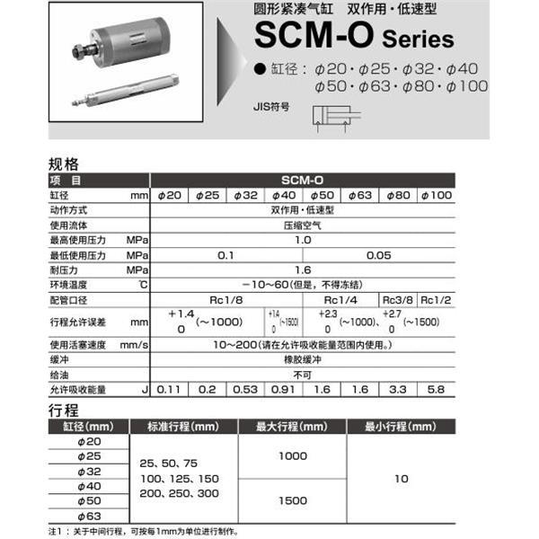 CKD喜開理圓形緊湊氣缸SCM-O-FA-80D-100-P6-JB1