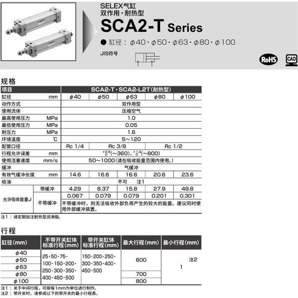 CKD喜開理SELEX氣缸SCA2-T-TF-40B-100-SI