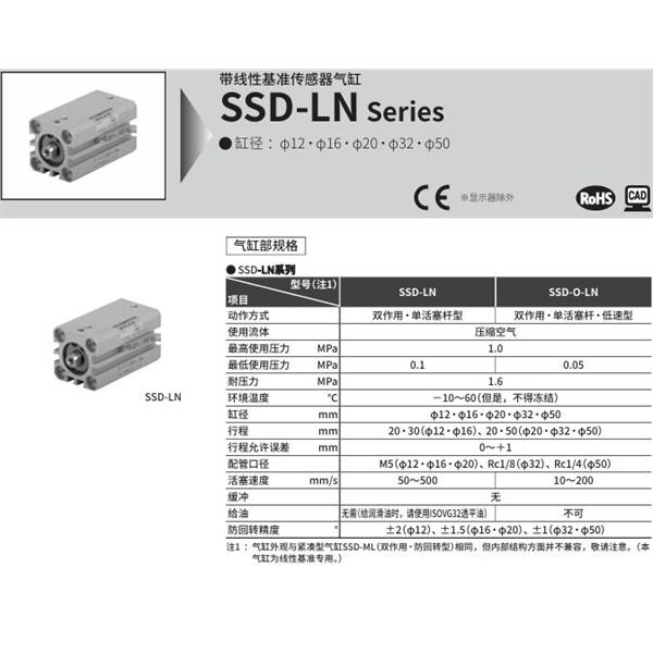 CKD喜開理扁平緊湊型氣缸SSD-LN-3220-10HC125LDSDN