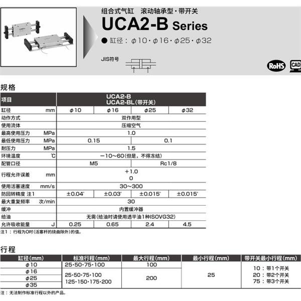 CKD喜開理組合式氣缸UCA2-B-X-10-25-P1A