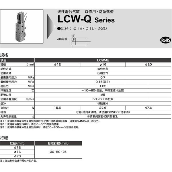 CKD喜開理線性滑臺氣缸LCW-Q-20-75-HR-A