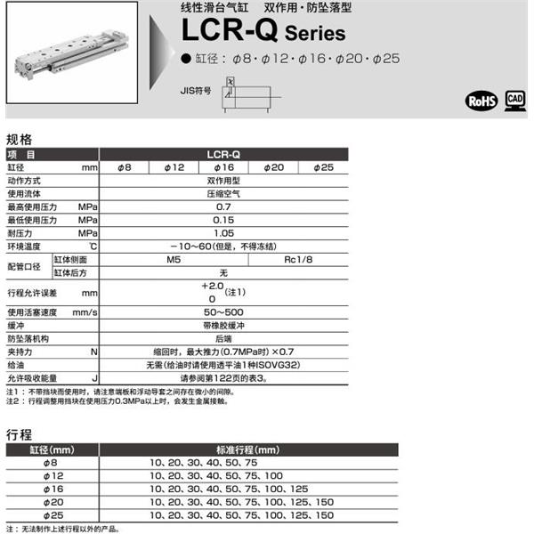 CKD喜開理線性滑臺氣缸LCR-Q-16-50-S202DTBL