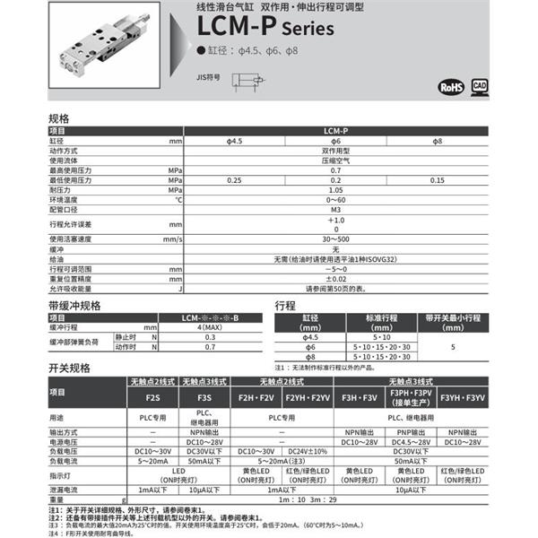 CKD喜開理線性滑臺氣缸LCM-P-6-30-R-F2H-R-J2