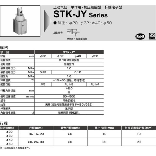CKD喜開(kāi)理止動(dòng)氣缸STK-MY-32-10-T0H-R-N11