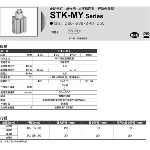 CKD喜開(kāi)理止動(dòng)氣缸STK-MY-32-10-T0H-R-N11