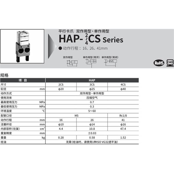 CKD喜開理平行卡爪HAP-2CS-Y1