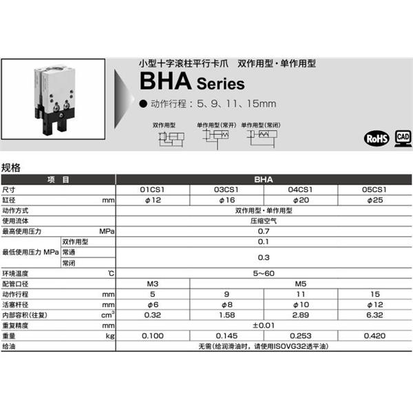 CKD喜開理小型十字滾柱平行卡爪BHG-04CS1-Y2