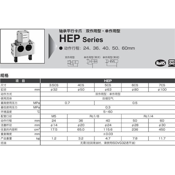 CKD喜開理軸承平行卡爪HEP-7CS-O-T2H-R