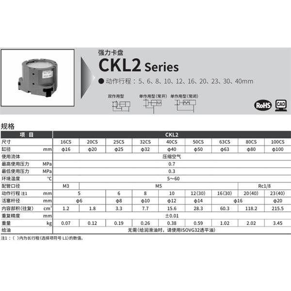 CKD喜開理強力卡盤CKL2-80CS-L1