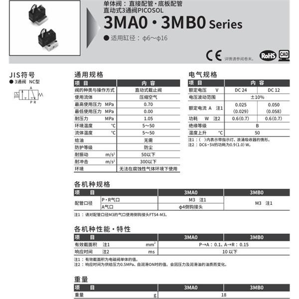 CKD喜開理PICOSOL 3MB010-M3-C2-3