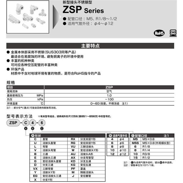 CKD喜開理新型接頭 不銹鋼型ZSP-VX10-6